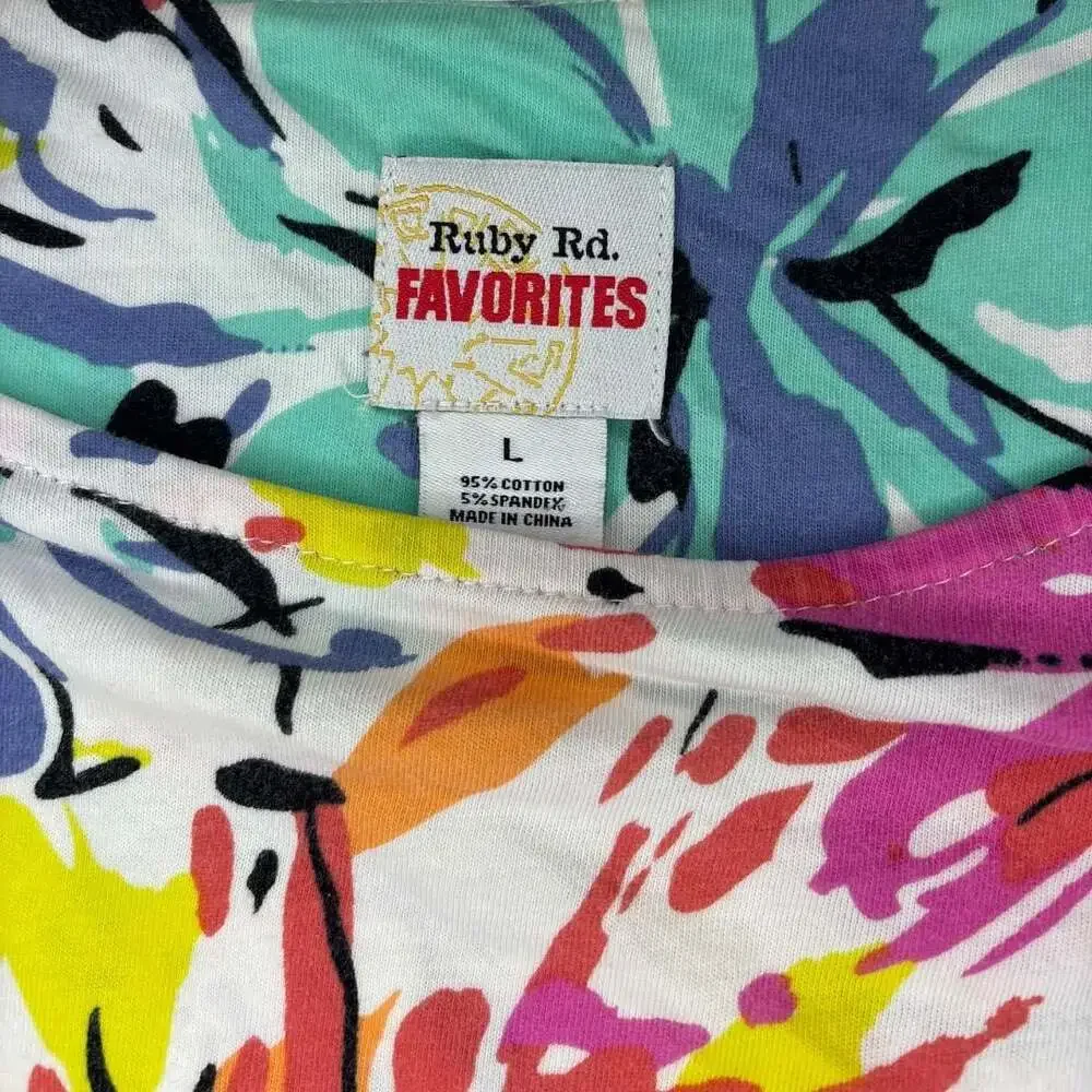 Ruby Rd. Favorites Floral Abstract Print 3/4 Sleeve Boat Neck Top Sz Lg - Picture 2 of 6